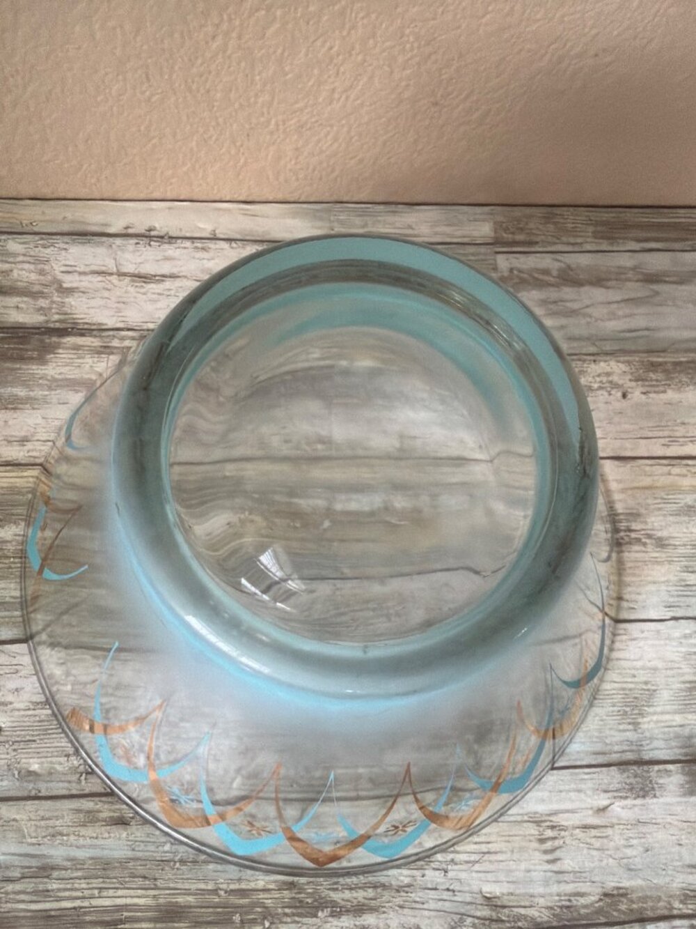 Vintage Anchor Hocking Blendo Atomic Happy Hour Chip Serving Bowl Turquoise Gold - Picture 9 of 13